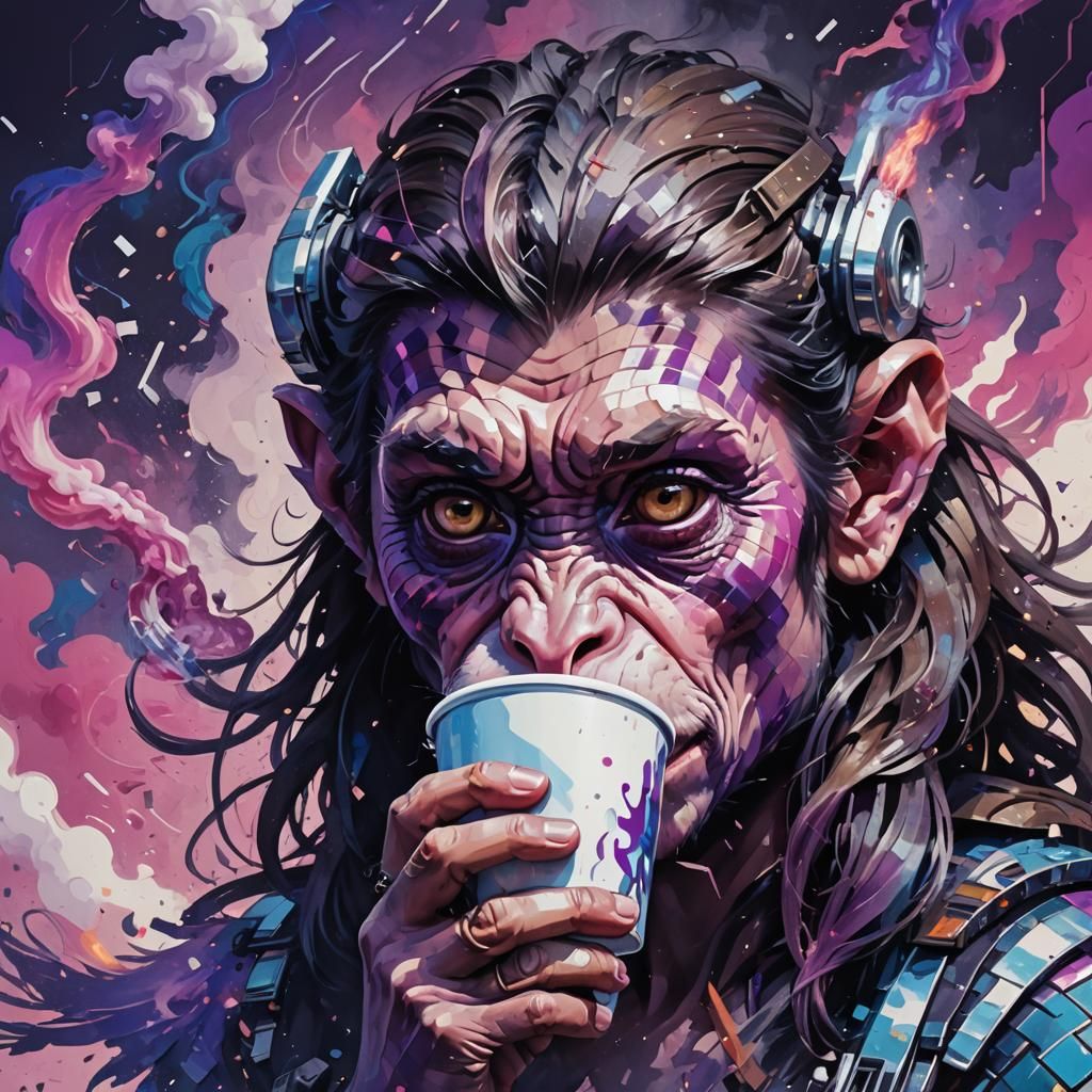 monkey with coffee