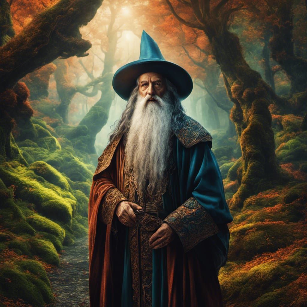 Old Mage in Forest: Fantasy Concept Art