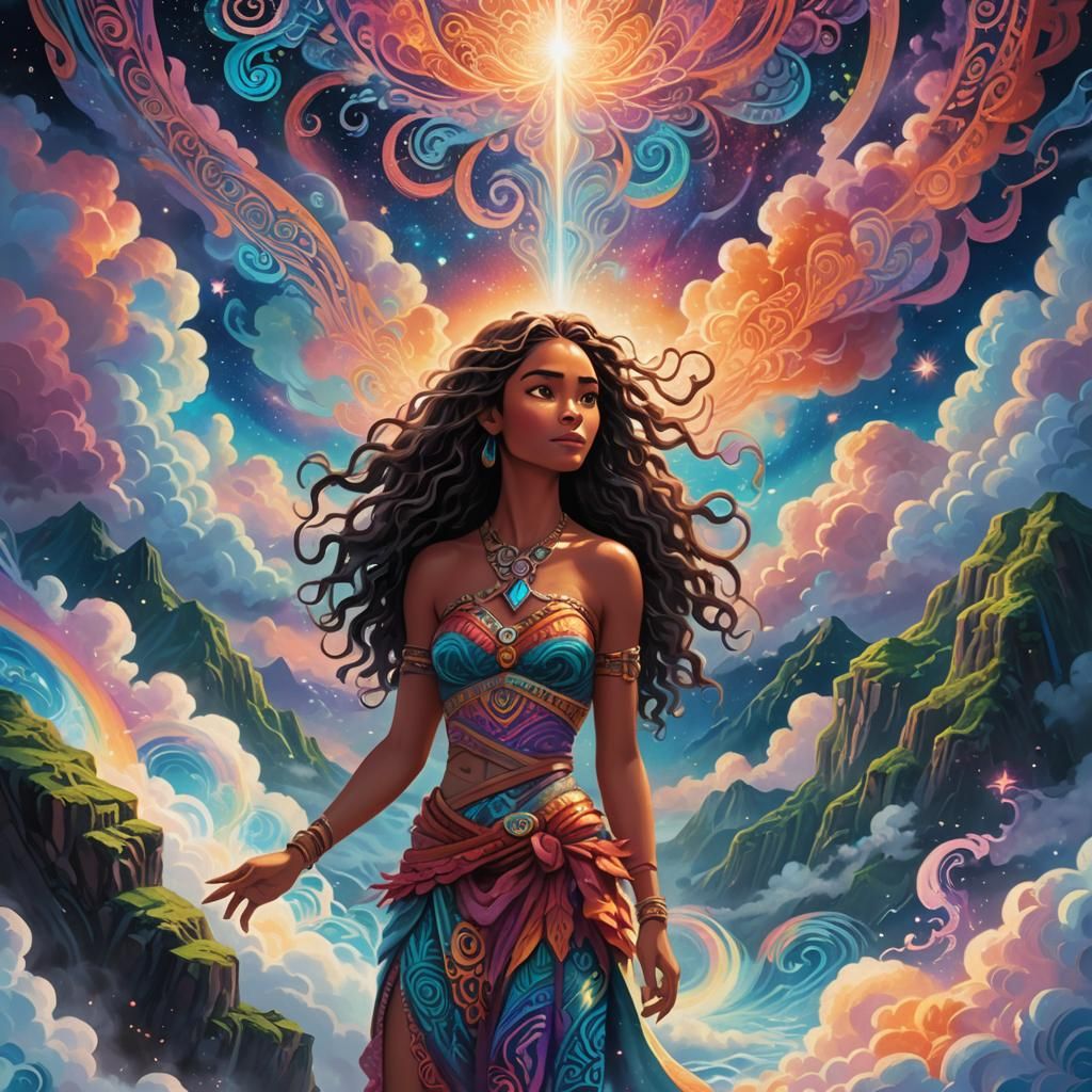 Moana in Cosmic Astral Portal: A Surreal Illustration