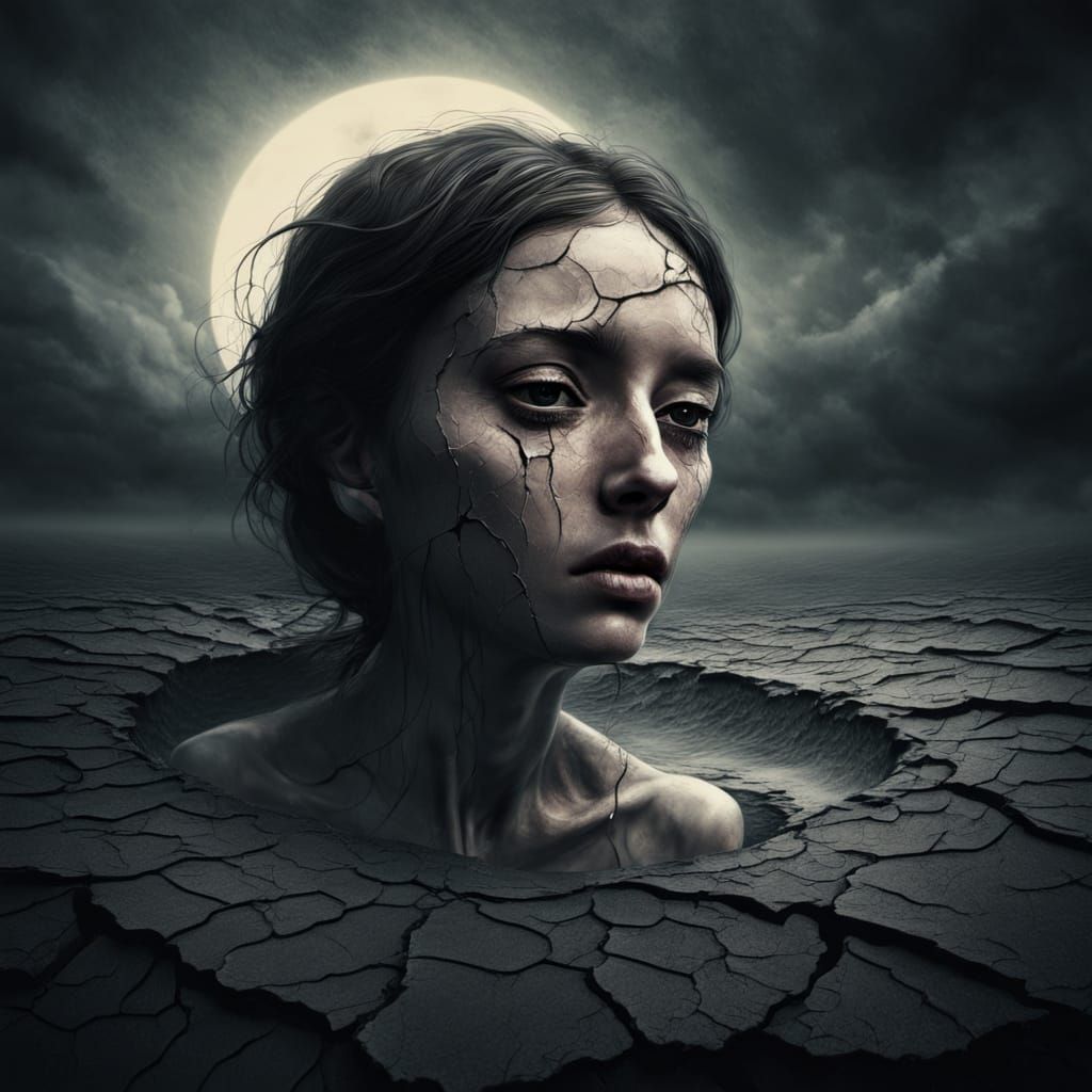 Surreal Melancholy Figure in Fluid Void