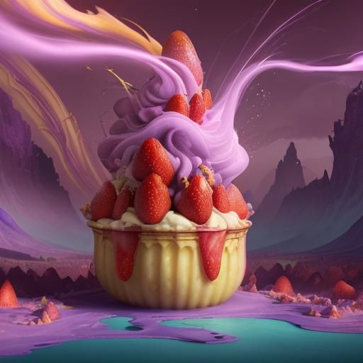 Strawberry Banana Pie with Purple Ghost: Fantasy Art