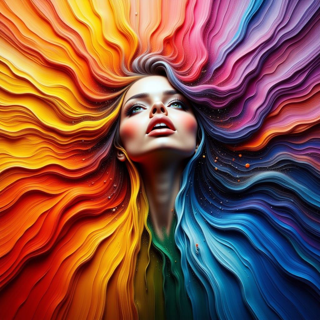 Vibrant Abstract Expressionist Explosion of Emotion and Colo...