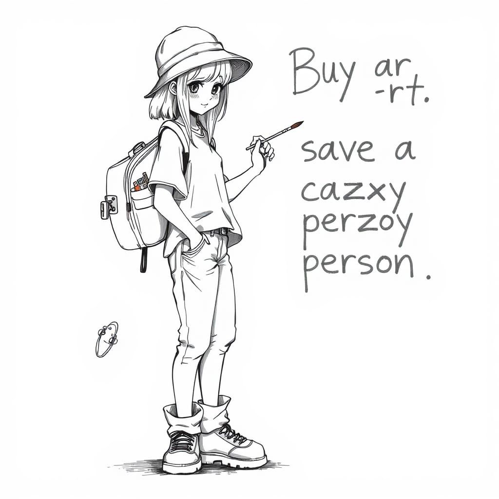 Skater Girl Sketch with Art Supplies