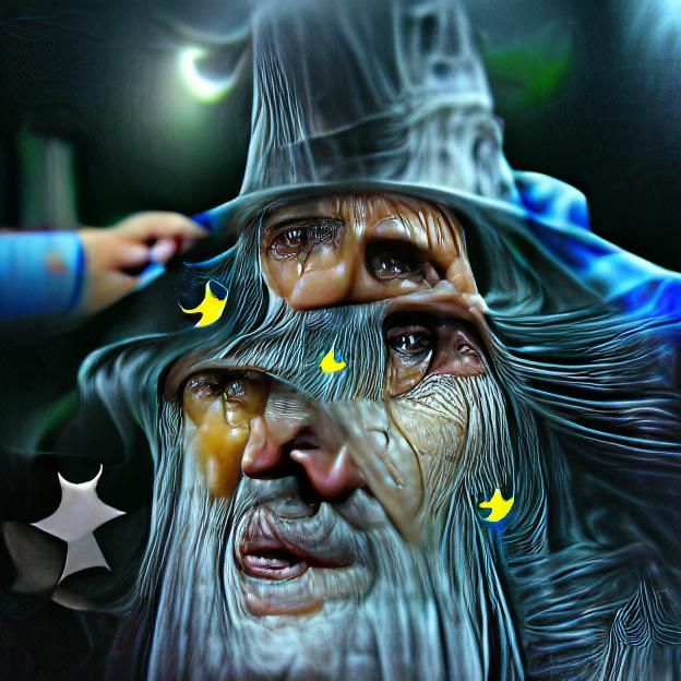 Wizard Crying at Night in Realistic Style
