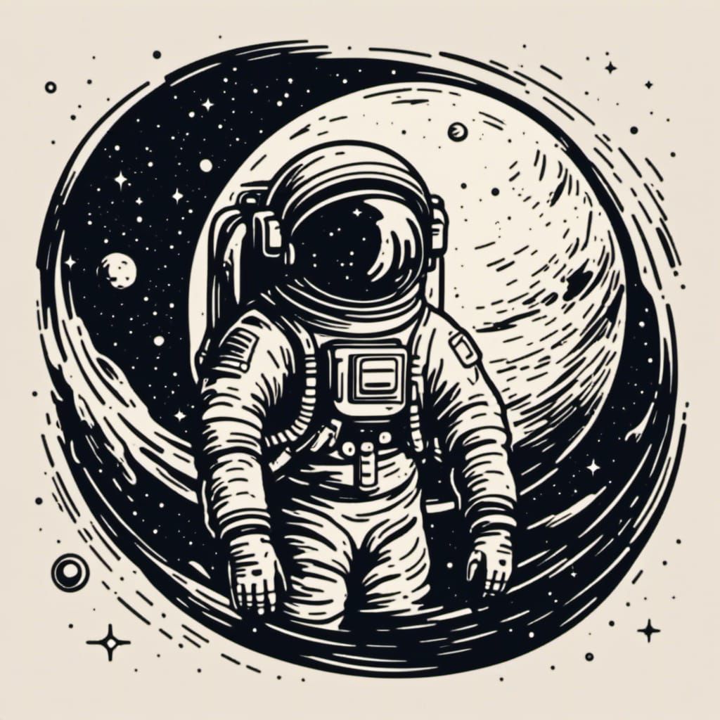 Astronaut Silhouette in Space: Vector Line Art