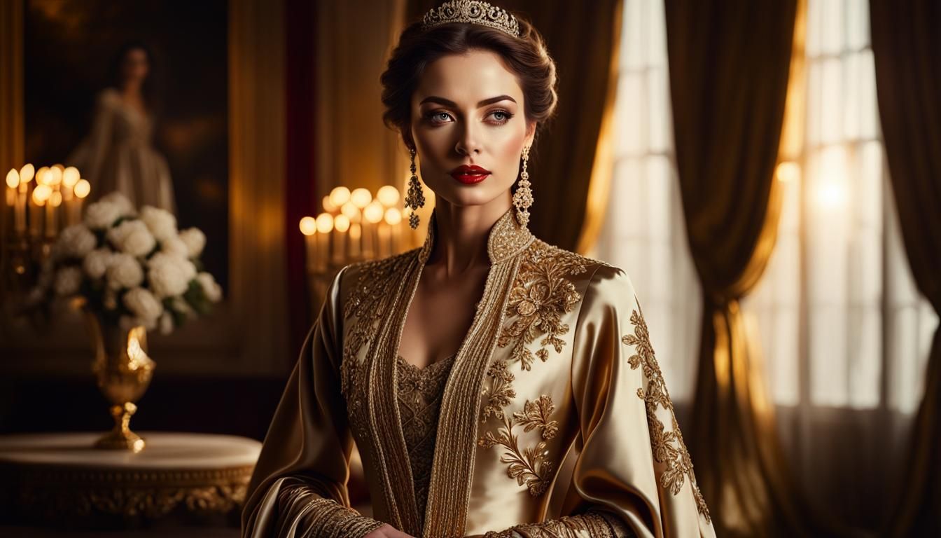 Elegant Baroque Portrait in Luxurious Silk Attire