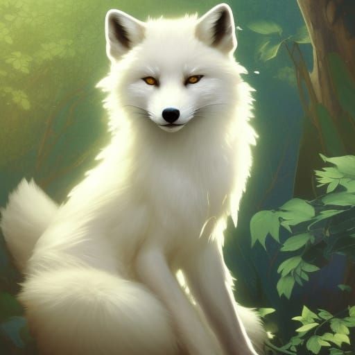Hyperrealistic White Fox with Vines in Digital Art Style