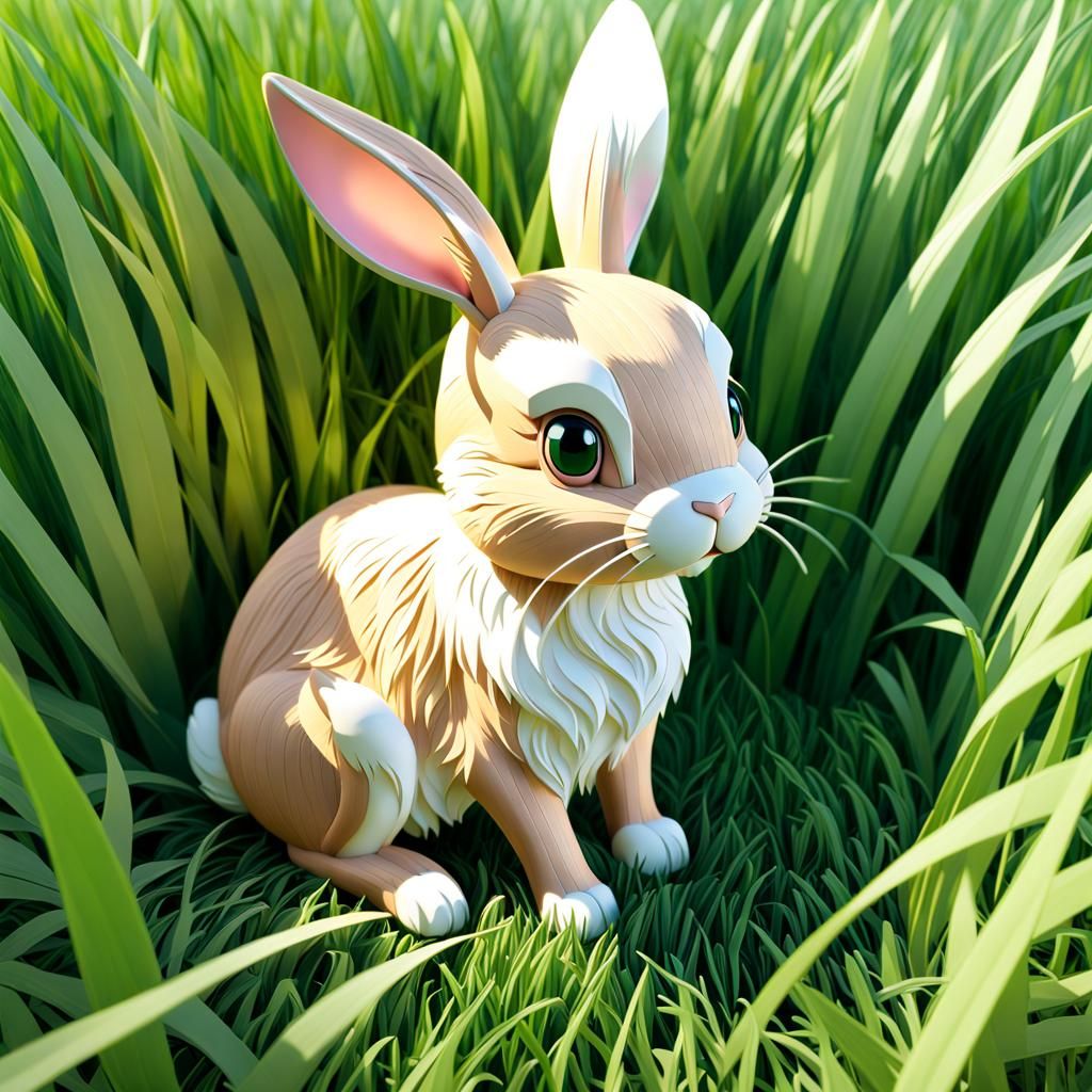 Wood Carved Rabbit in Anime Style
