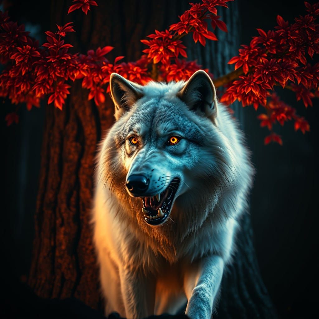 Regal Wolf in Ethereal Glow, with Cinematic Film Noir Aesthe...