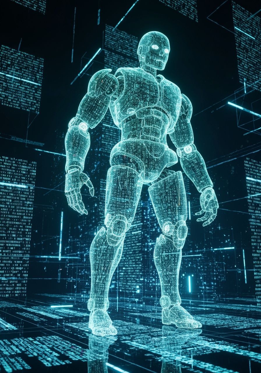 Colossal Code Automaton in Neon Cyberpunk Style