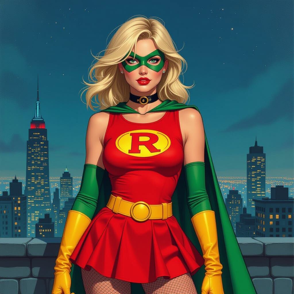 Robin Character in Comic Book Oil Painting Style