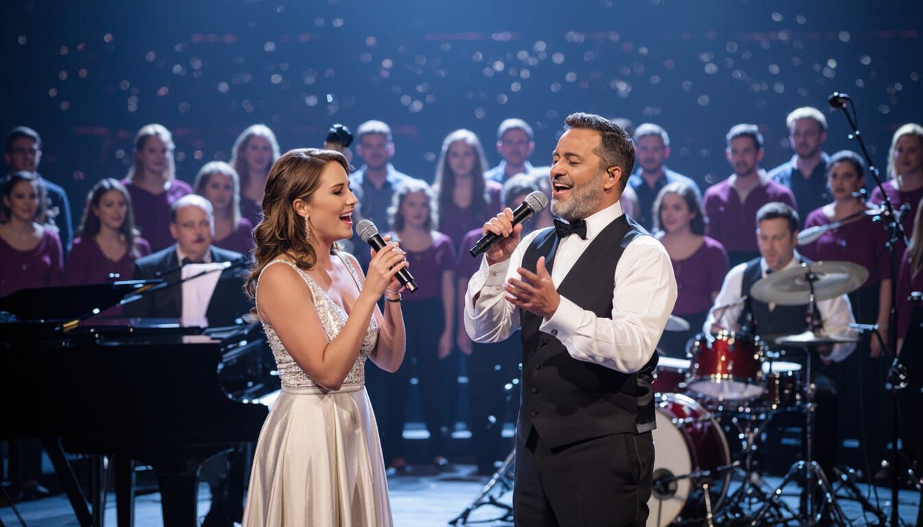 Musicians Perform on a Theatre Stage with Choir