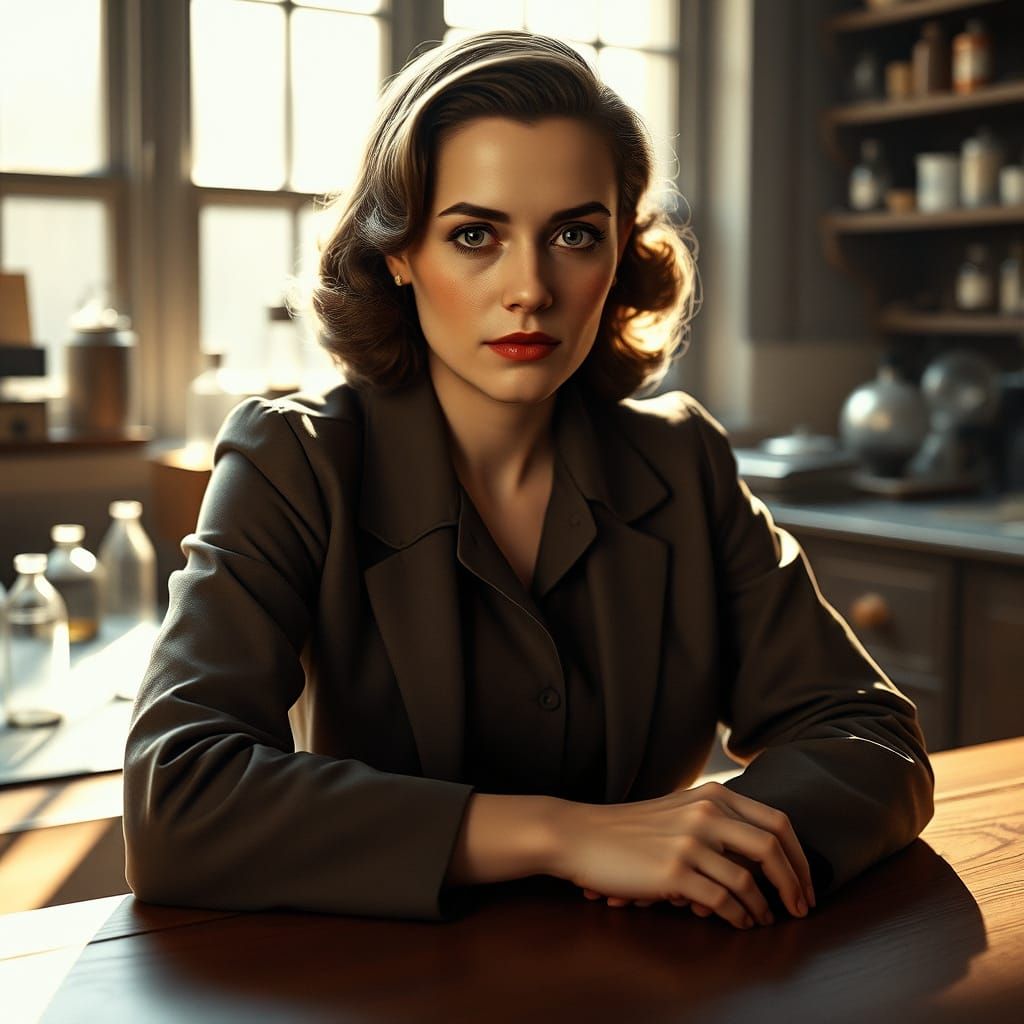 Vintage Scientist Woman in Laboratory Attire