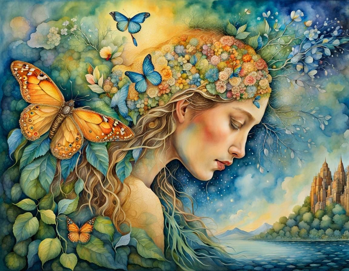 Brain Network in Warped Perspective: Watercolor Art