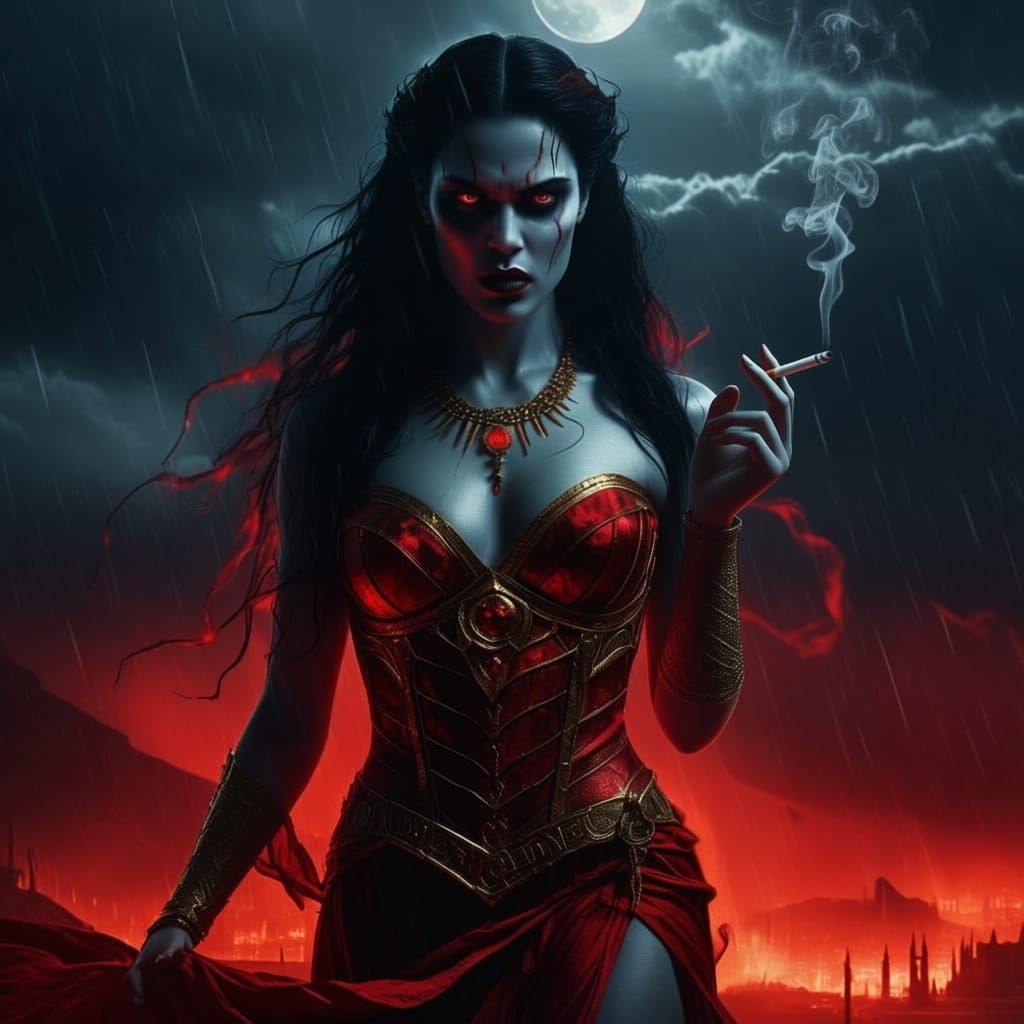 Woman Smoking a Cigarette in Dramatic Lighting