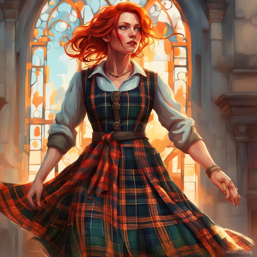 Scottish Lass in Sunlight: Painterly Art Nouveau Portrait