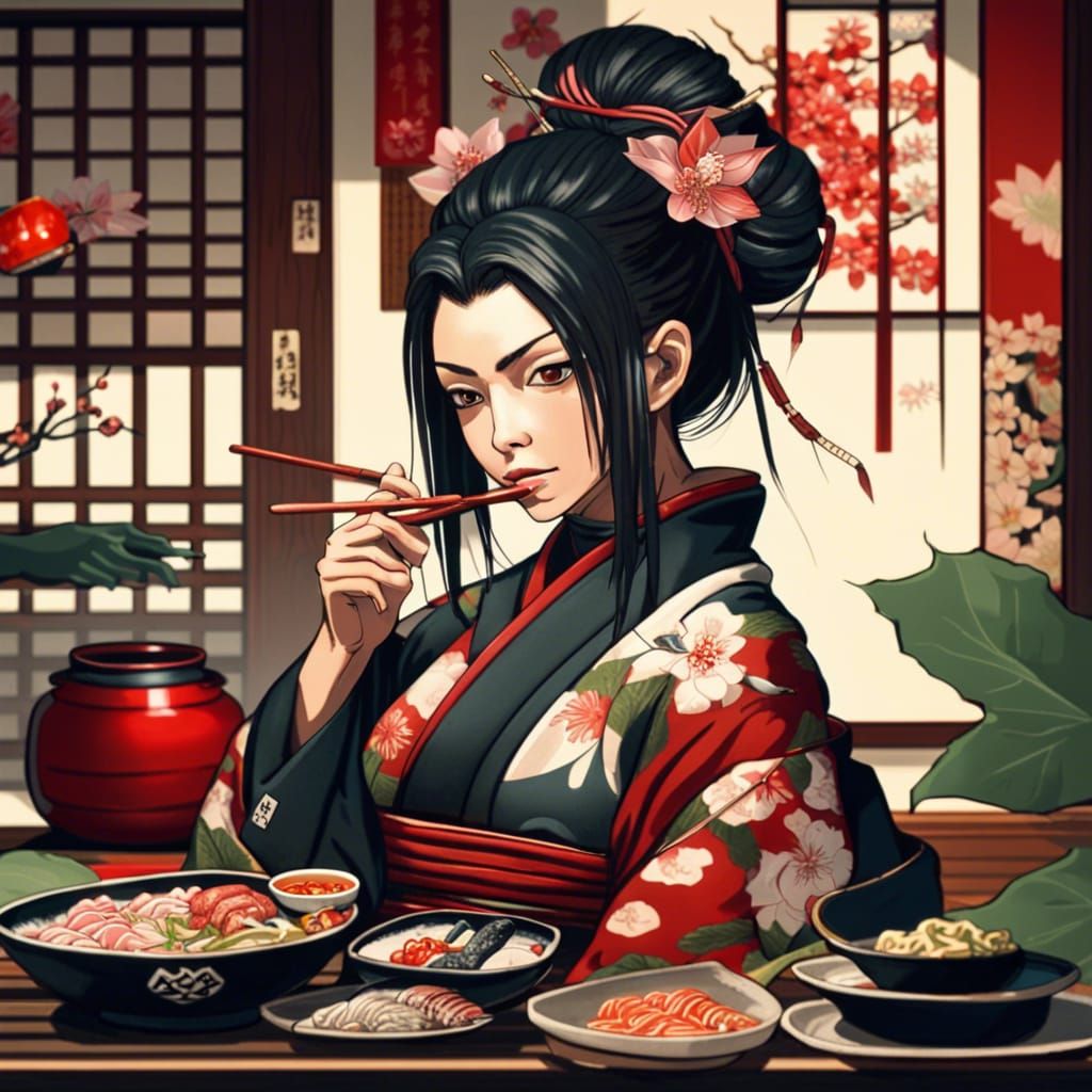 Ninja Eats Ramen: Anime Style Japanese Scene