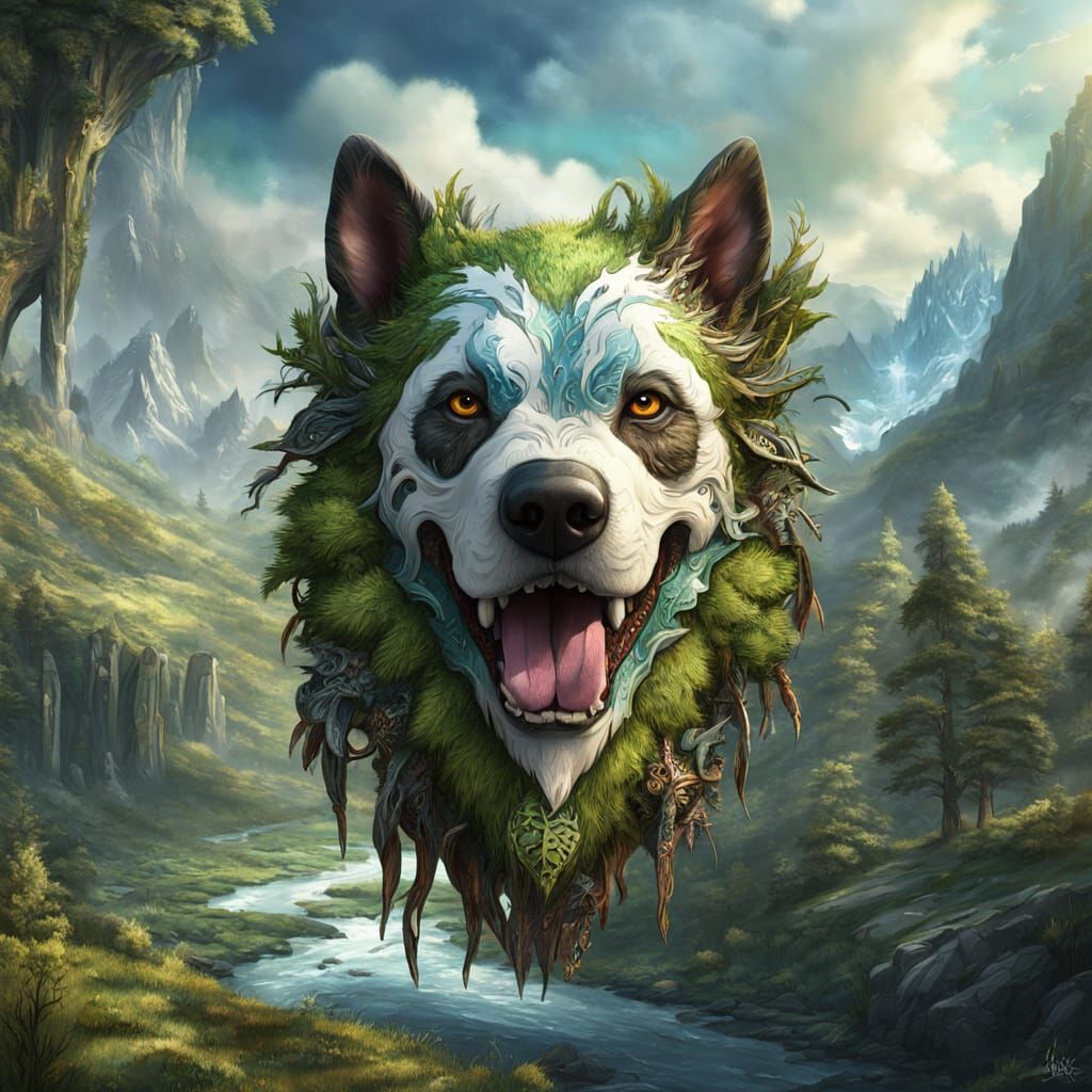 Dog Head Landscape Fantasy Art