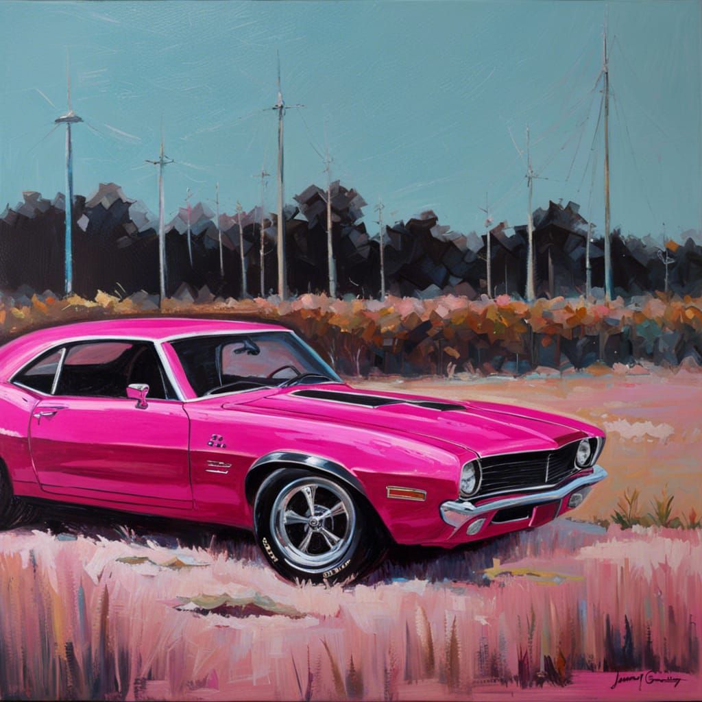 Hot pink and black muscle car