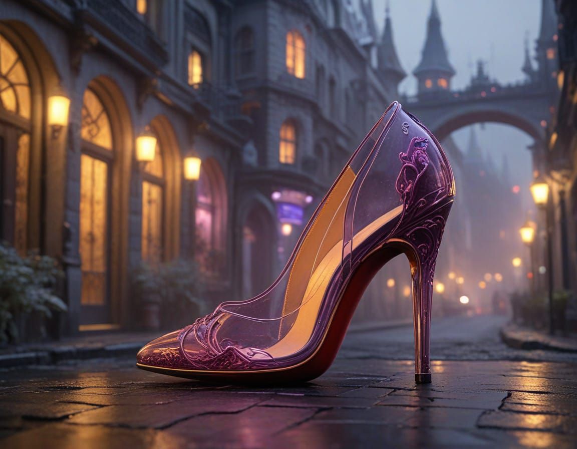 Detailed, exquisite stiletto high-heeled shoes crafted from glossy, transparent PVC, flaunting vibrant, bold red hues wi...