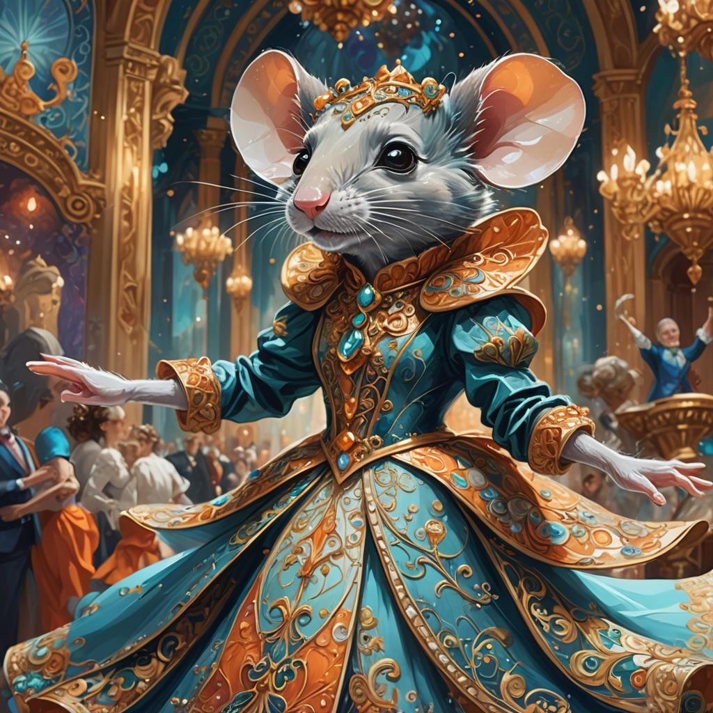 Dancing Mouse in Ornate Ballroom, Splash Art Style