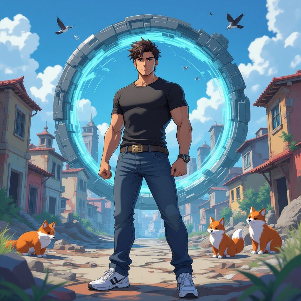 Dimensional Portal Opens in Ruined City: Anime Style