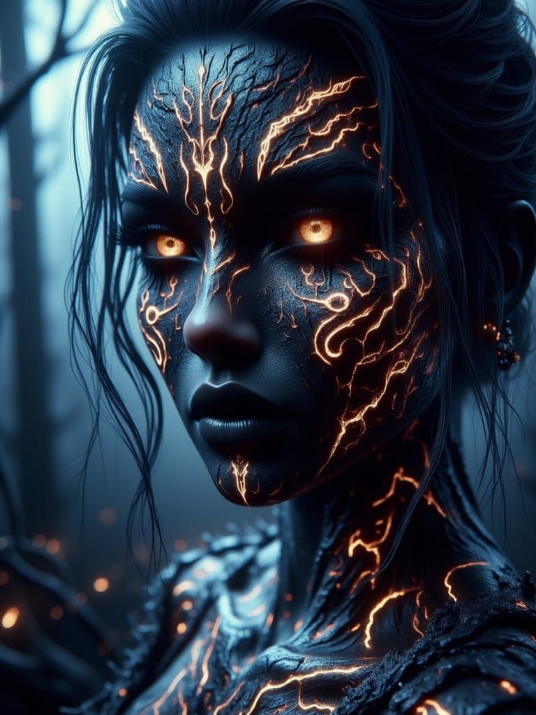 Norse Goddess Portrait with Glowing Runes