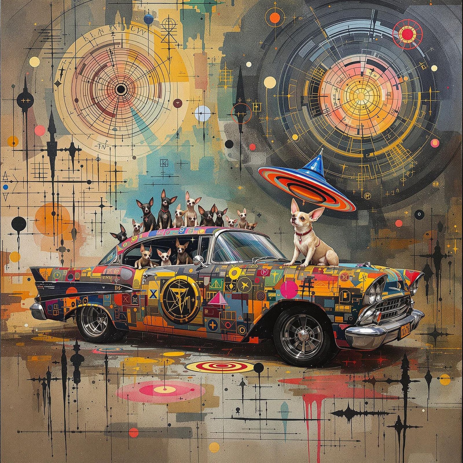 Lowrider Chihuahua Cars in Abstract Expressionism