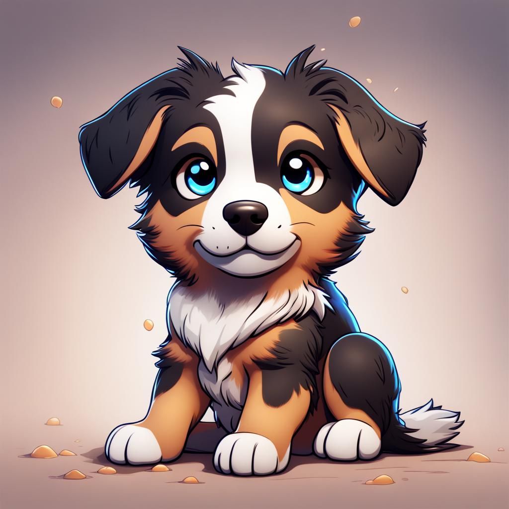 Chibi Aussie Shepherd Puppy in Detailed Matte Style