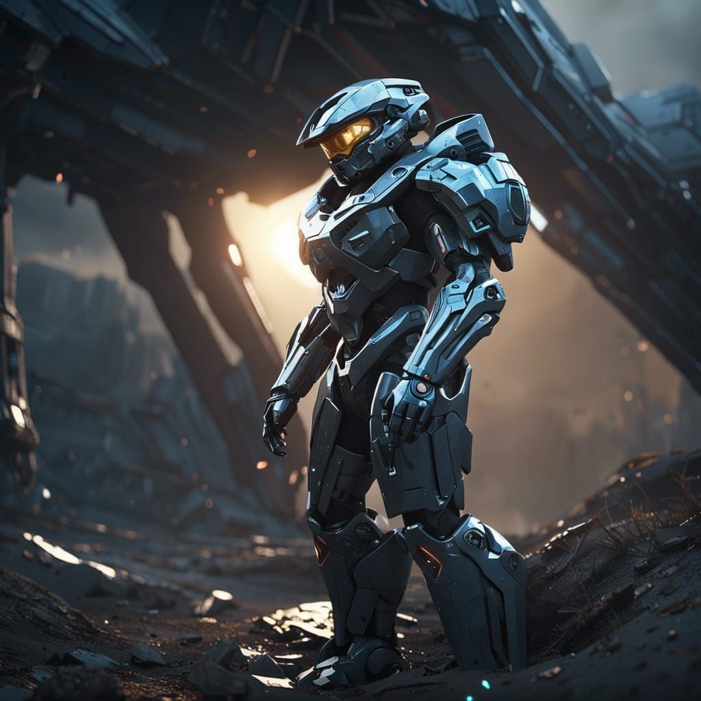 Halo Spartan in Tattered Cloak: Sci-Fi Render