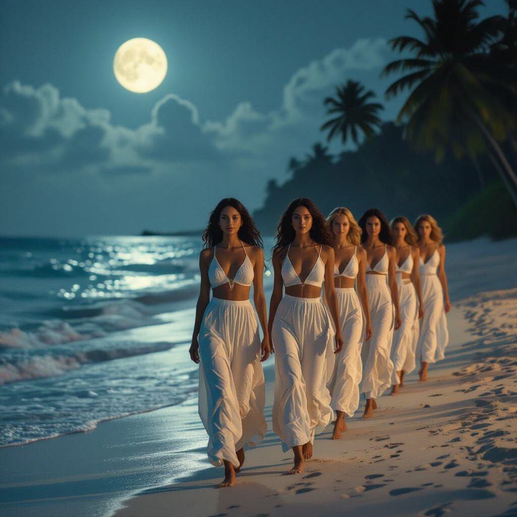 Moonlit Beach Walk: A Cinematic Film Still