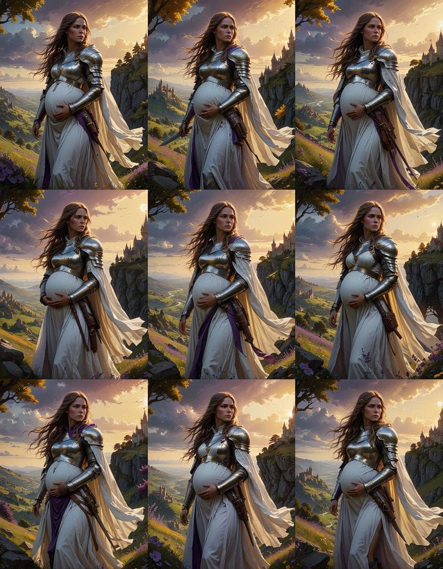 Ethereal Pregnant Knight in Dark Fantasy Armor