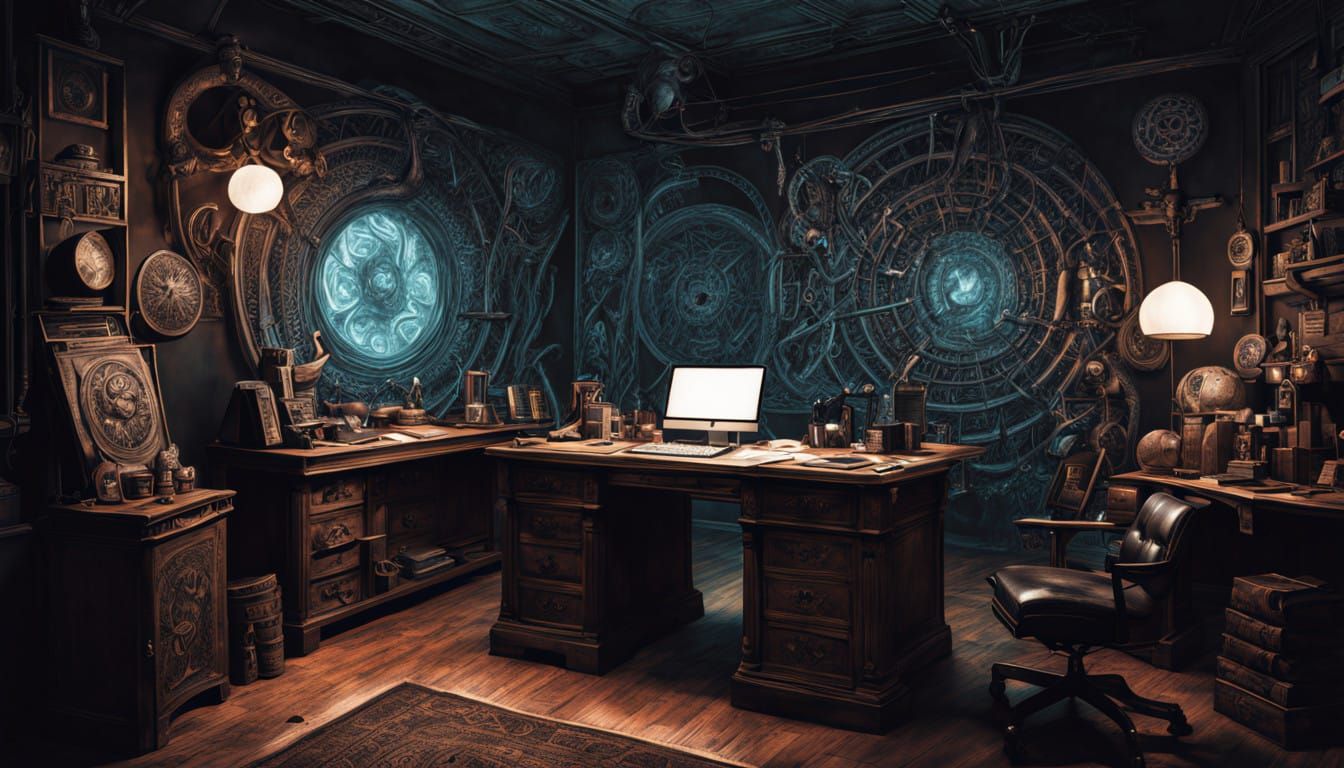 Hyper Realistic Phrenologist's Workspace in Dark Fantasy Sty...