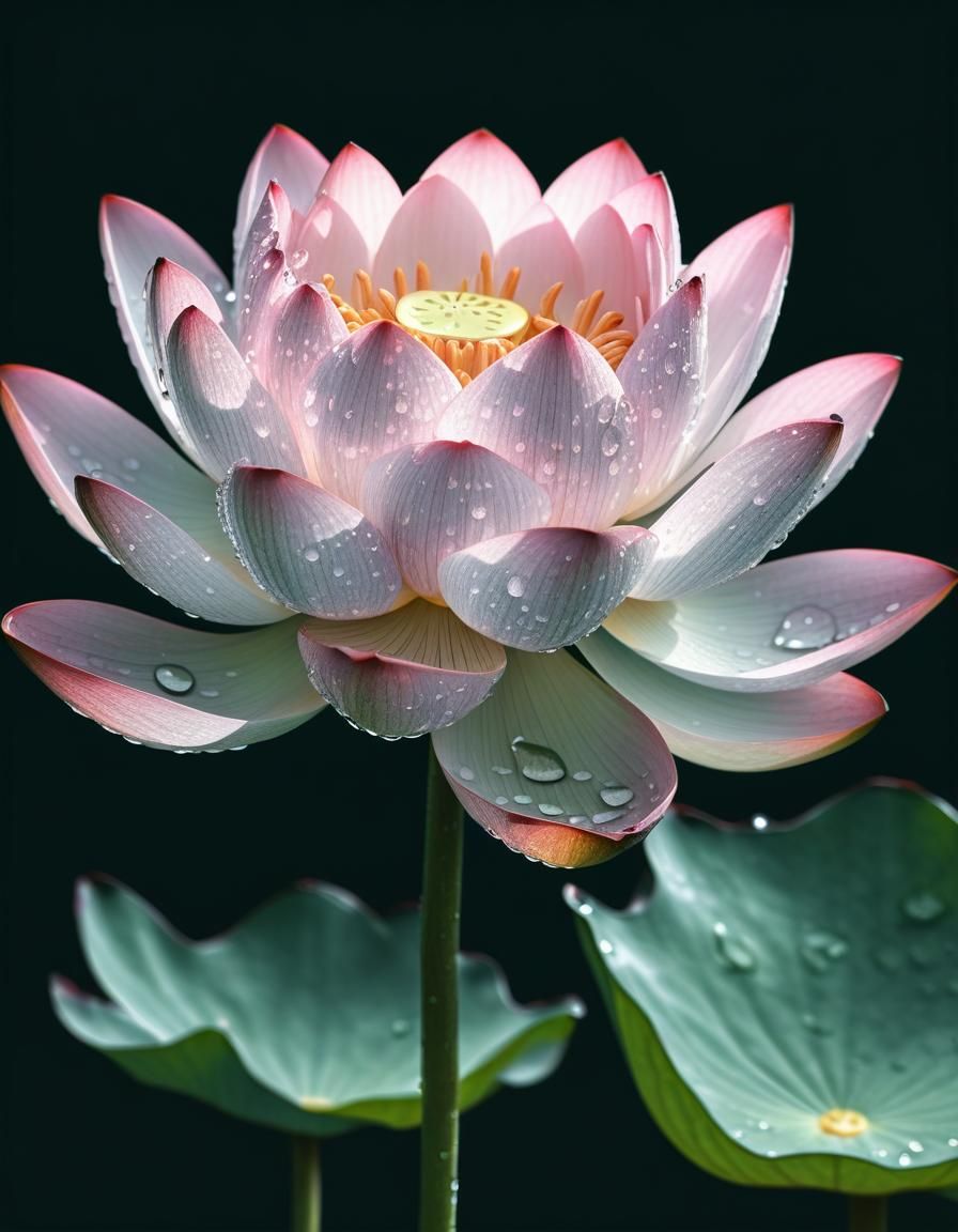 Minimalist Pale Pink Lotus with Water Droplets