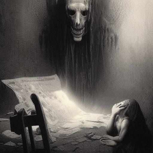 Misfortune's Grasp: A Romantic Horror Illustration