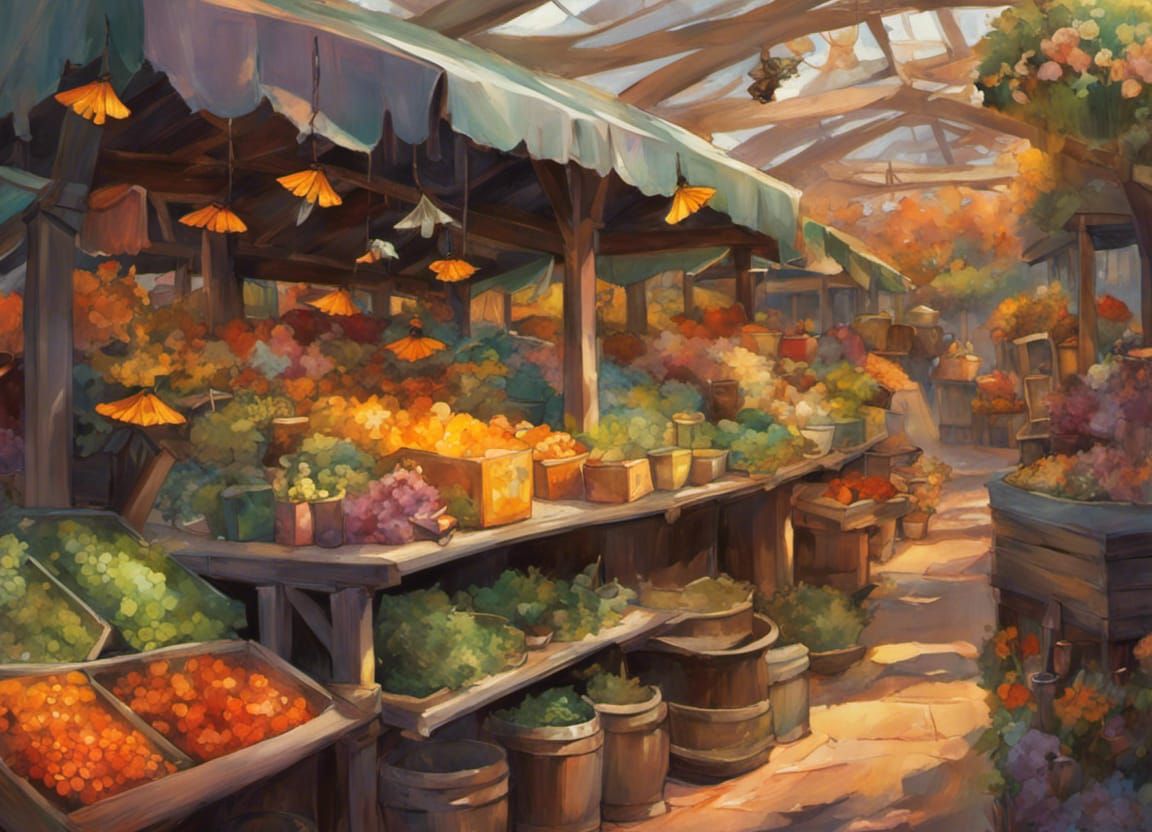 Enchanted Farmers Market with Witches and Bees