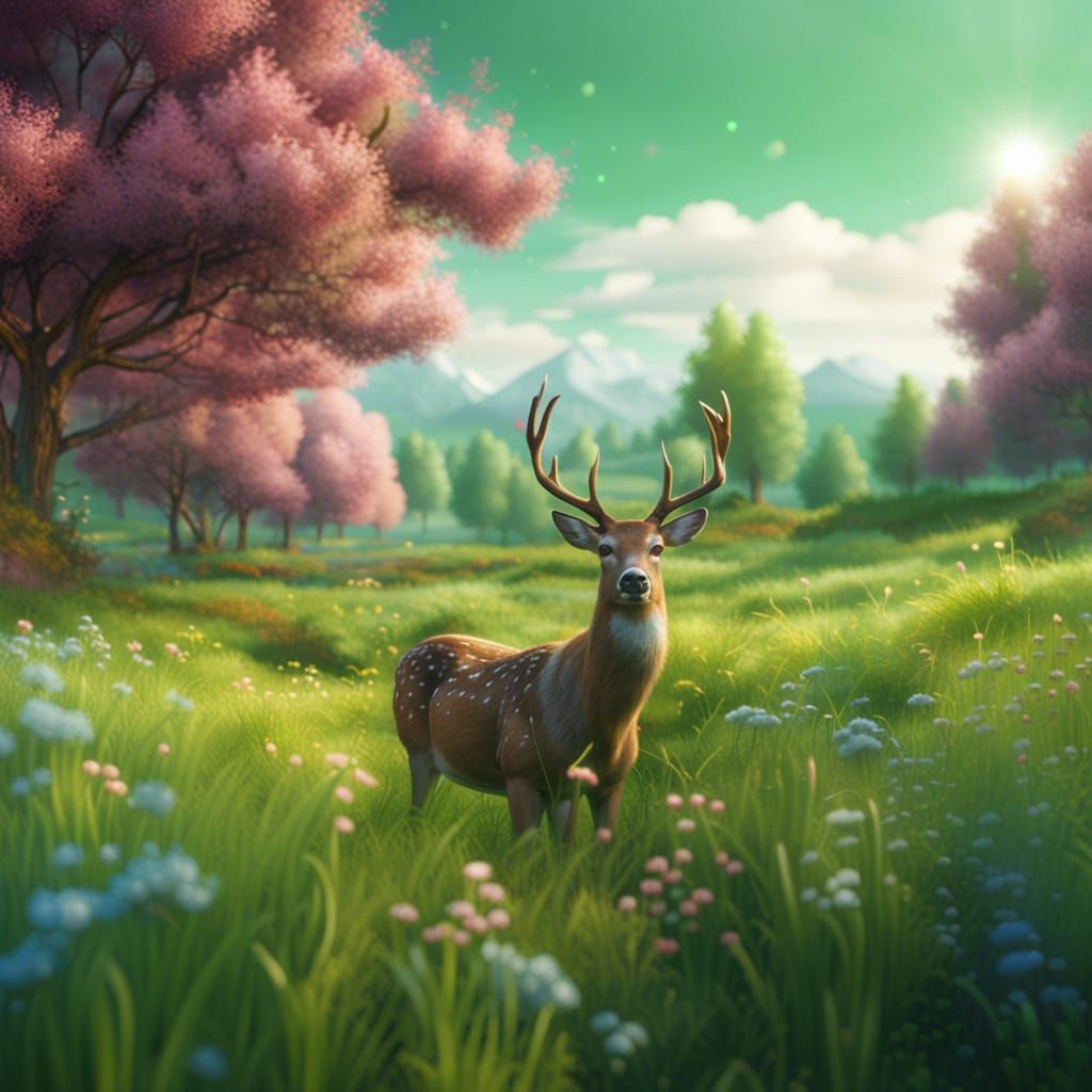 Fantasy Landscape with Deer: Photorealistic Concept Art