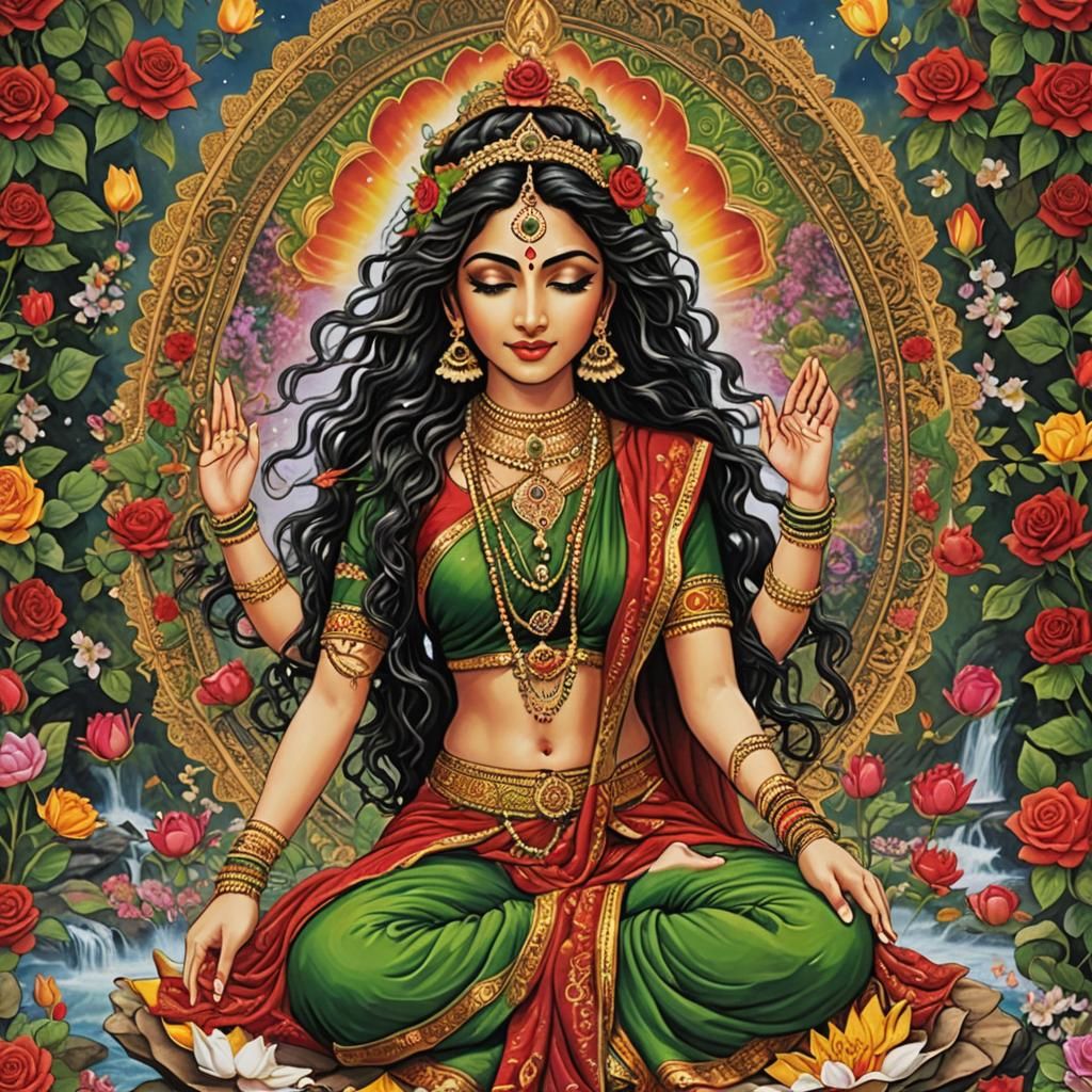 Cosmic Hindu Mother Goddess Dancing in Nature
