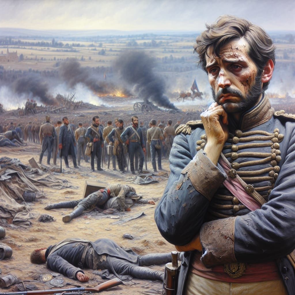 Battlefield Contemplation of Military Figure