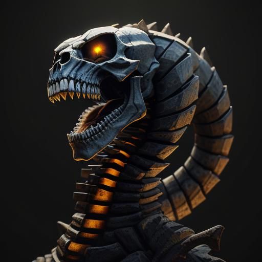Horned Cobra Skeleton Head in 3D Cinematic Style