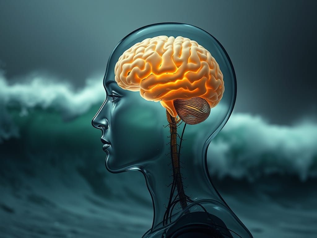 Transparent Figure Rises from Waves in a Dreamlike Scene