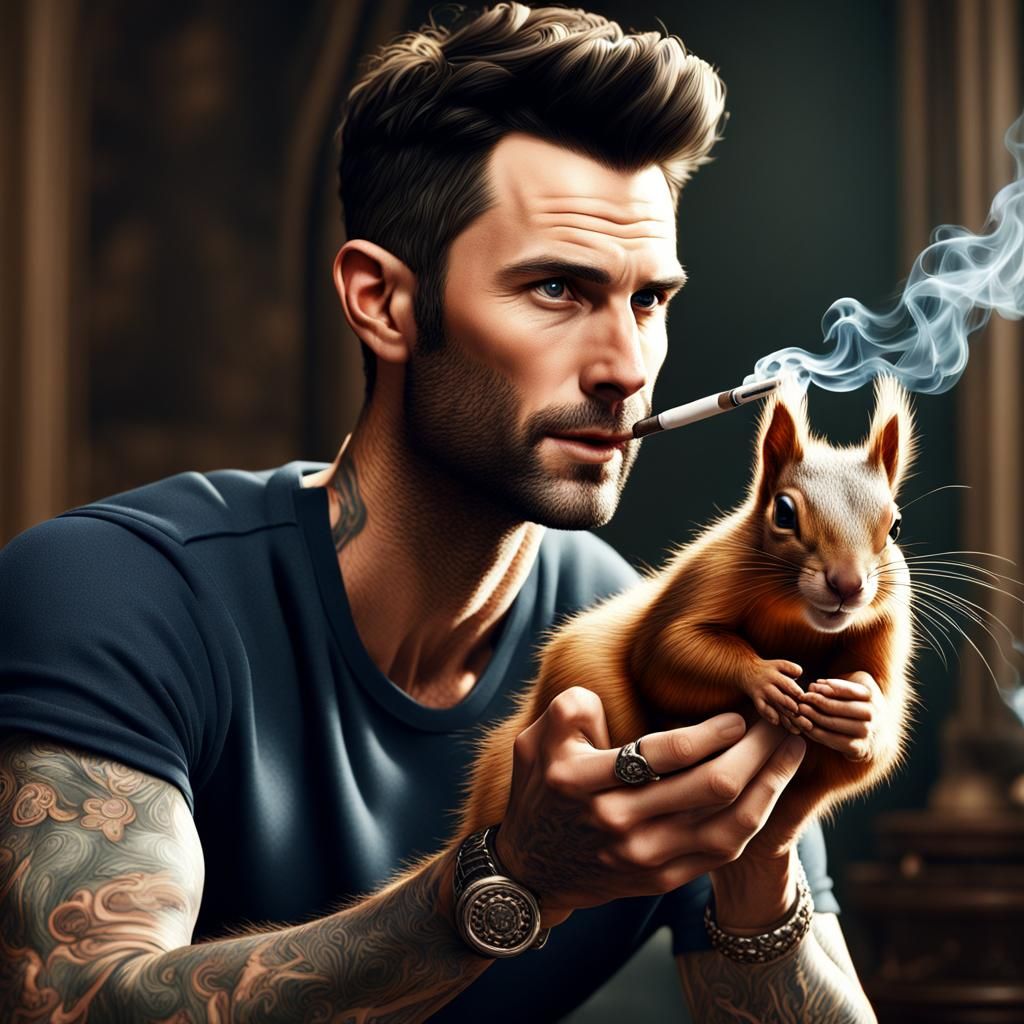 Hyperrealistic Man with Squirrel, Detailed Digital Art