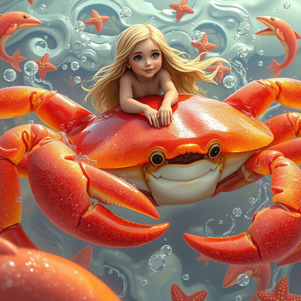 Woman on Gummy Crab in Soda Sea