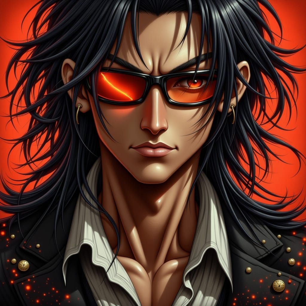 Yakuza Man in Bishounen Style Portrait with Hyperreal Render...