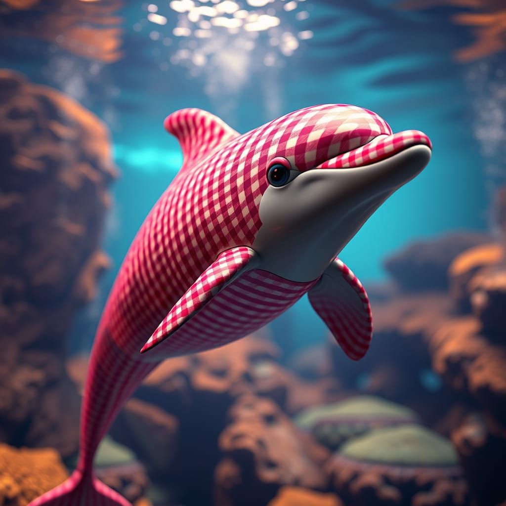 An adorable dolphin in gingham motif.