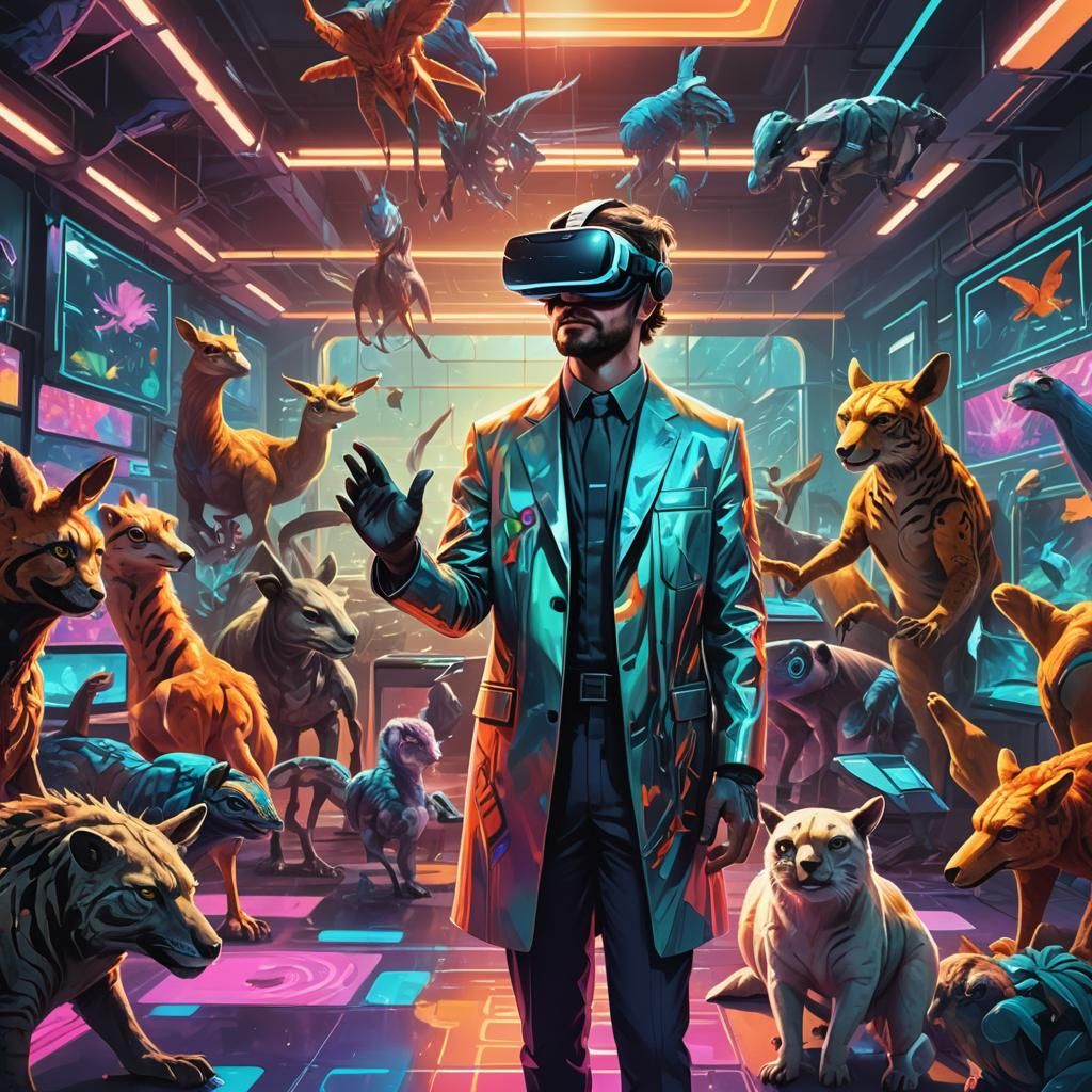 Futuristic Lab with Exotic Animals in VR Concept Art