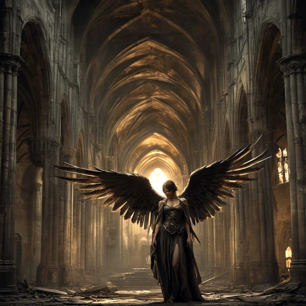 Dark Angel with Damaged Wings