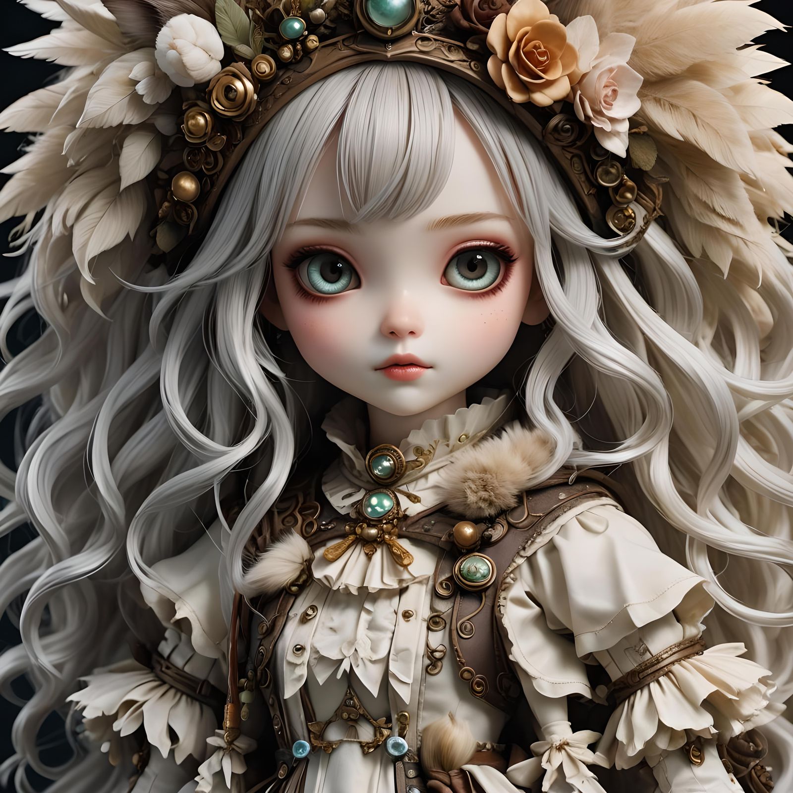 Hyperreal Monster-Girl Doll in Mixed Media Style