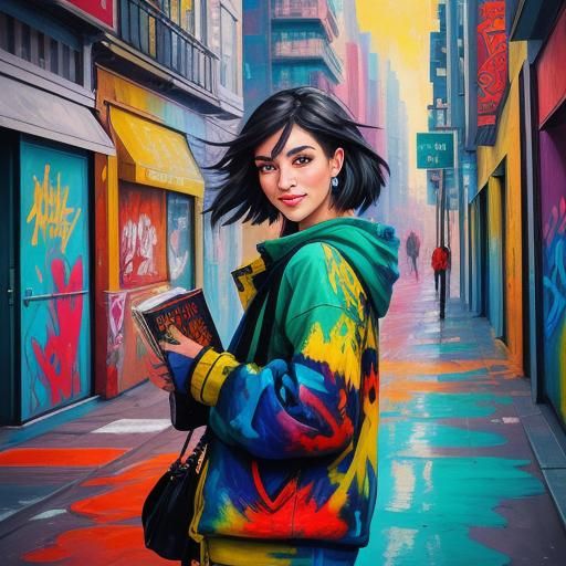 Graffiti Art of Girl with Book and Discounts
