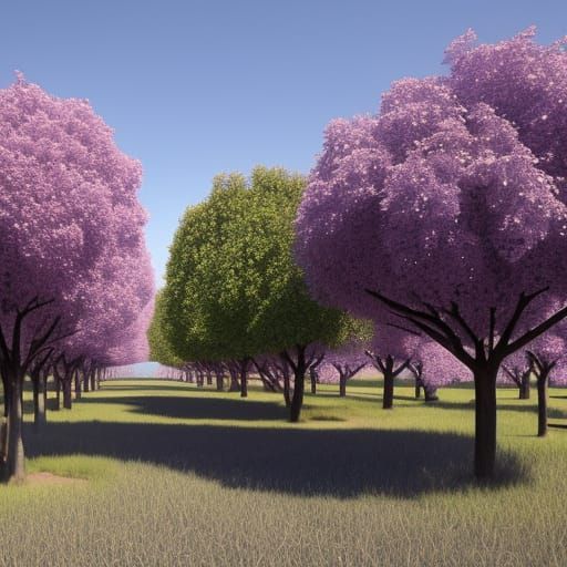 Detailed 3D Orchard in Silver and Purple